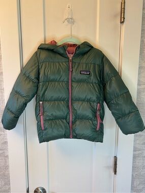 Patagonia Jacket Baby 4T Green Hi Loft Down Sweater Hoody Quilted Insulated Hood